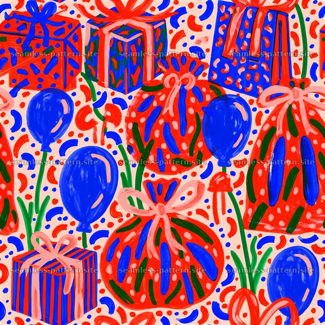 Colorful birthday gifts and balloons seamless pattern — seamless tileable pattern