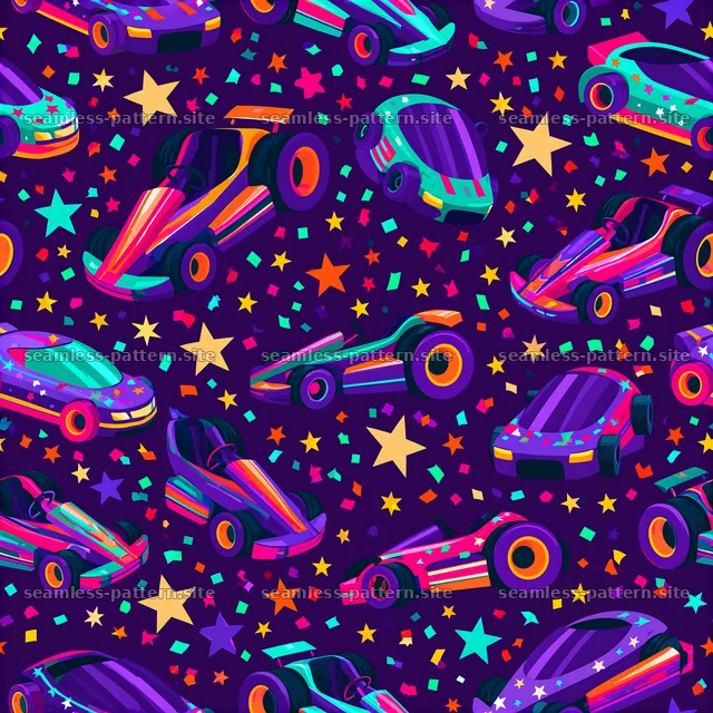 Colorful race cars and stars seamless pattern — seamless tileable pattern