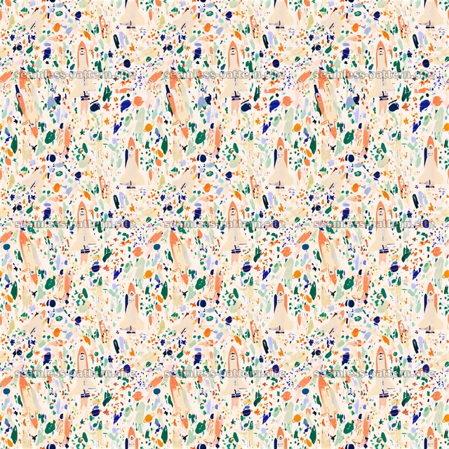 Colorful Space Rocket and Planet Seamless Pattern — seamless tileable pattern