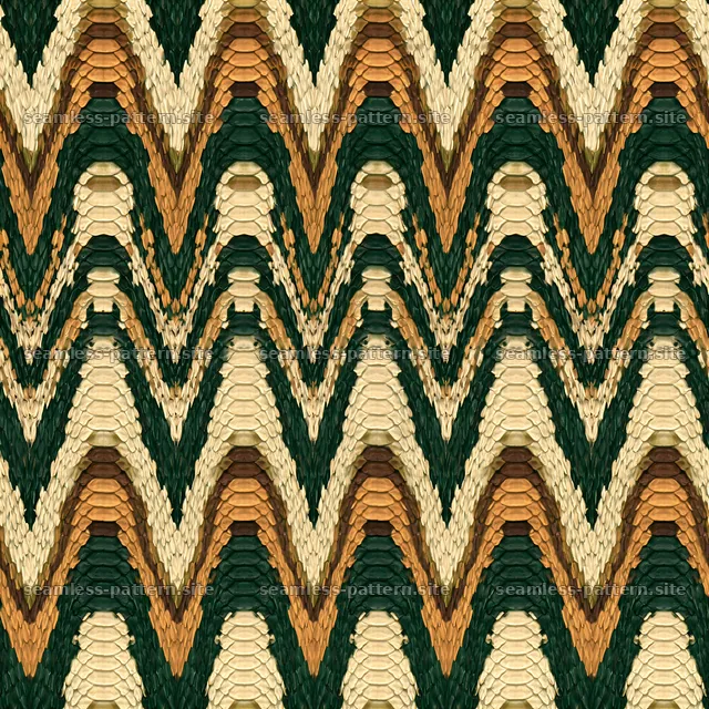 Seamless banded snake skin pattern with zigzag shapes in brown and green — seamless tileable pattern
