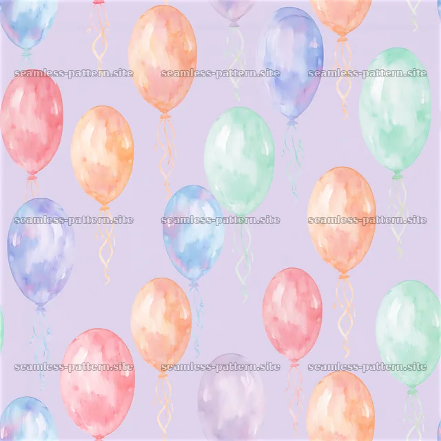 Watercolor Balloon Seamless Pattern on Lavender — seamless tileable pattern