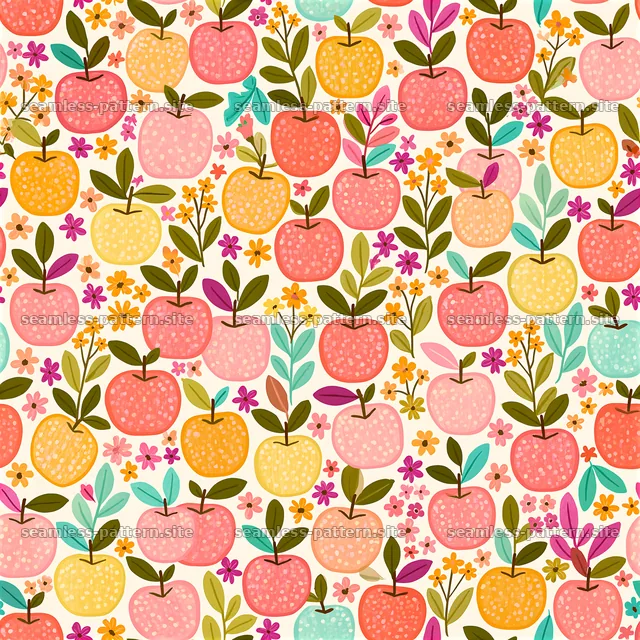 Colorful apples with flowers create a seamless pattern design — seamless tileable pattern