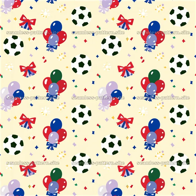Birthday soccer balls seamless pattern with balloons and festive — seamless tileable pattern