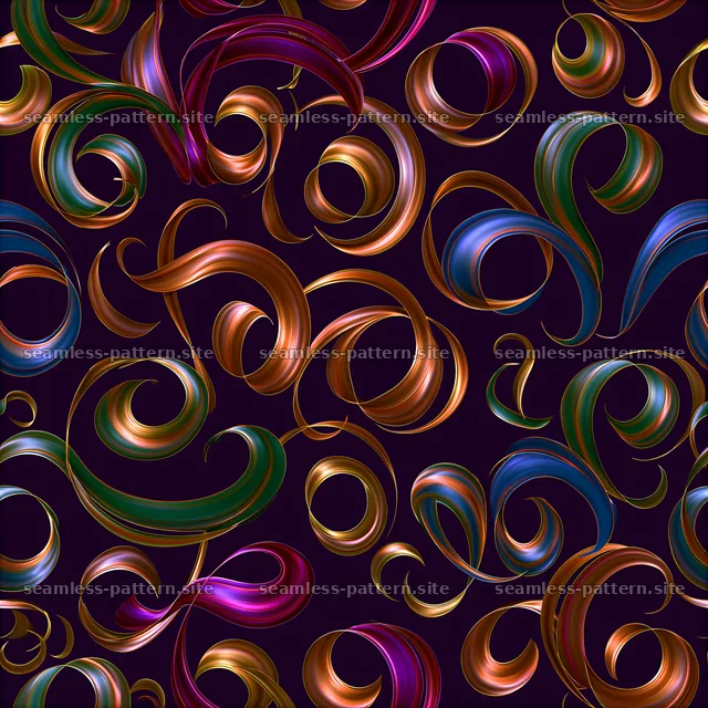 Seamless texture with colorful ribbon curls on dark background — seamless tileable pattern