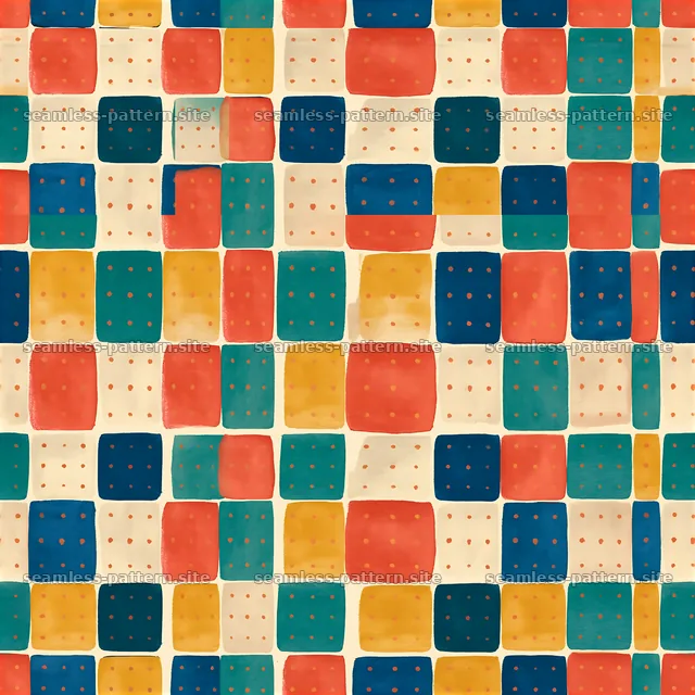 Colorful checkerboard seamless pattern with varied shapes and colors — seamless tileable pattern