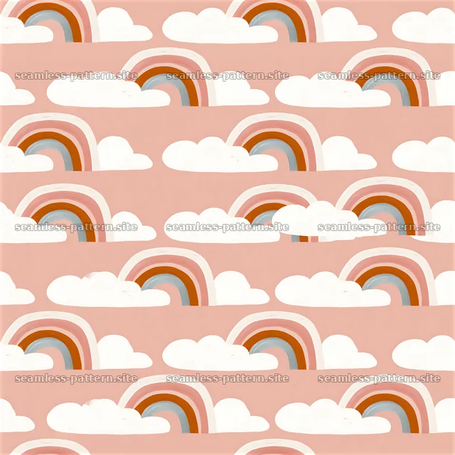 Colorful rainbows and clouds seamless pattern for design projects — seamless tileable pattern