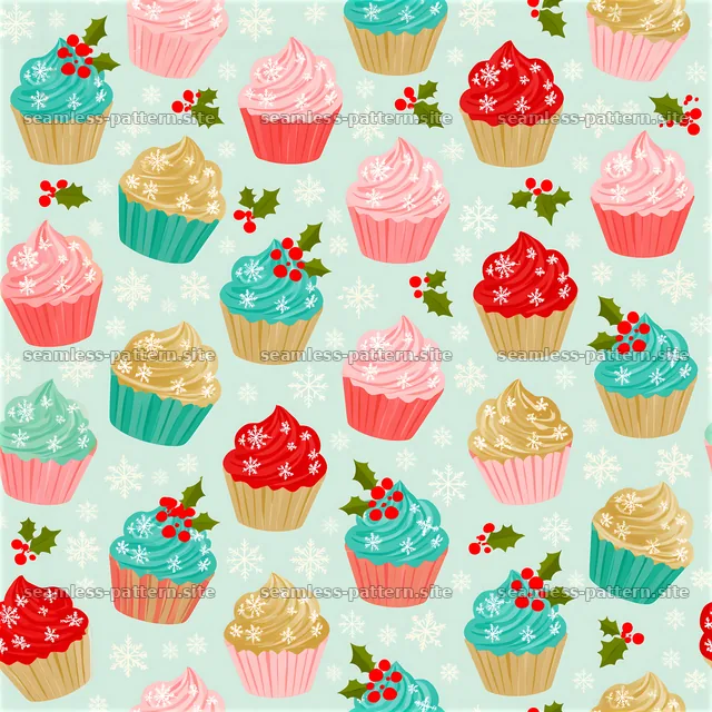 Colorful Christmas seamless pattern with colorful cupcakes — seamless tileable pattern