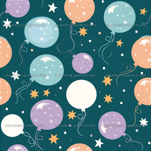 Colorful Balloon and Star Celebration Seamless Pattern — seamless tileable pattern