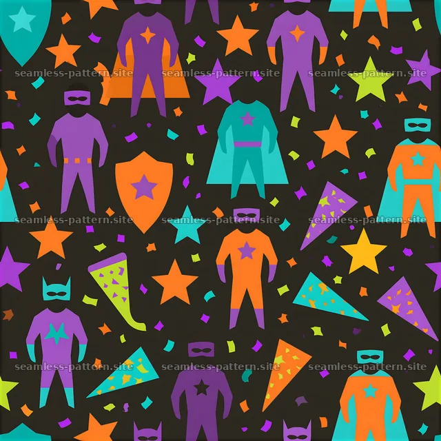 Colorful superhero figures in a fun seamless pattern — seamless tileable pattern