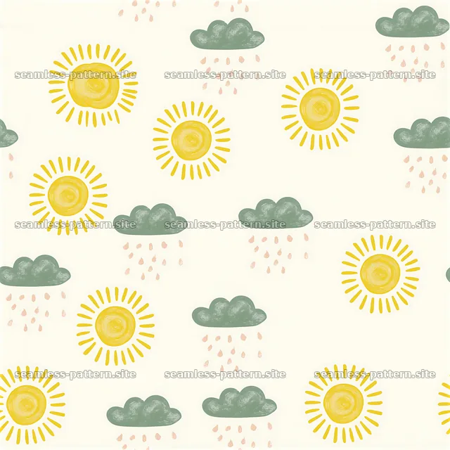 Cute sun and cloud seamless pattern design in light colors — seamless tileable pattern