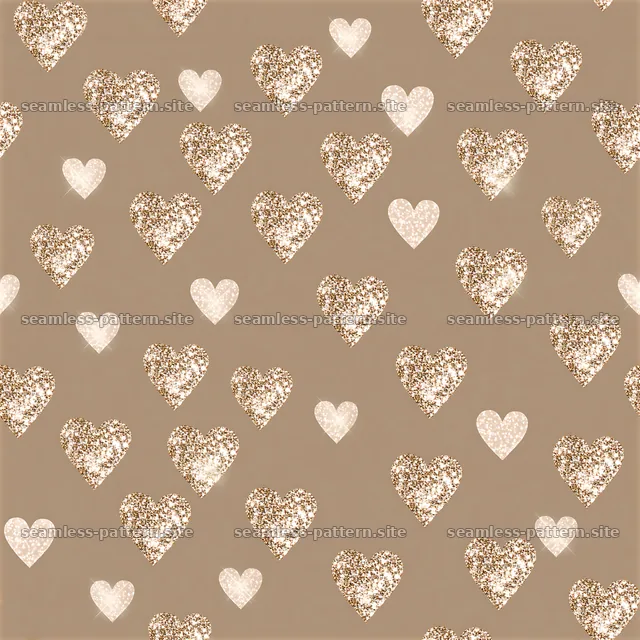 Glitter hearts in a seamless pattern on a soft brown background — seamless tileable pattern