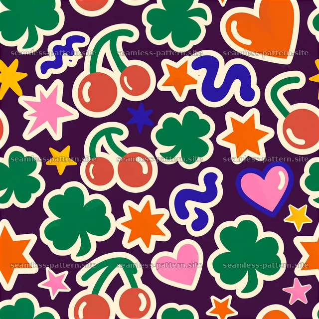 Funky Sticker Seamless Pattern with Colorful Icons — seamless tileable pattern