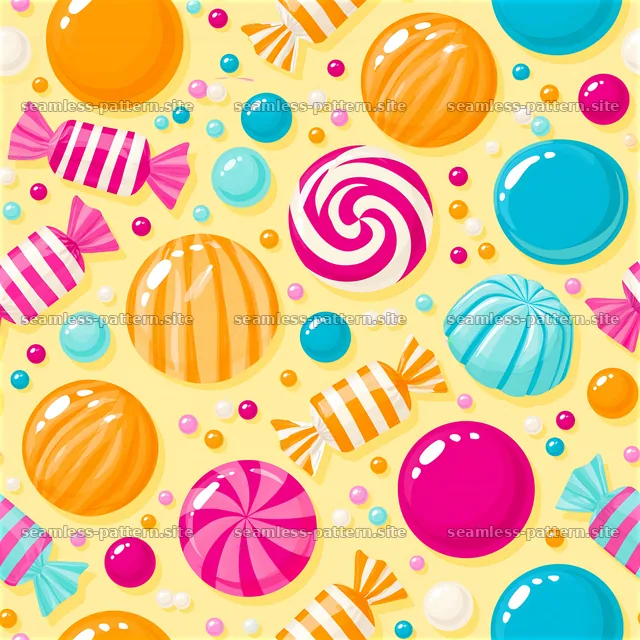 Cute candy seamless pattern with colorful sweets and vibrant colors — seamless tileable pattern