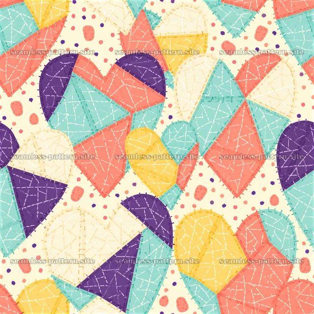 Colorful geometric heart pattern in a patchwork style — seamless tileable pattern