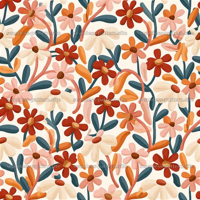 Floral seamless pattern with warm colors and organic shapes — seamless tileable pattern