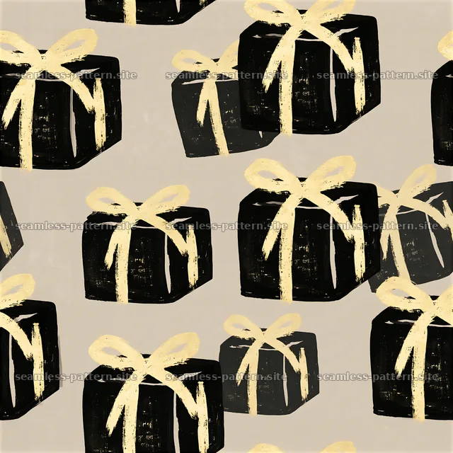 Black and Gold Wrapped Gift Seamless Pattern — seamless tileable pattern