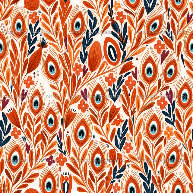 Vibrant floral and peacock feather seamless pattern for various uses — seamless tileable pattern