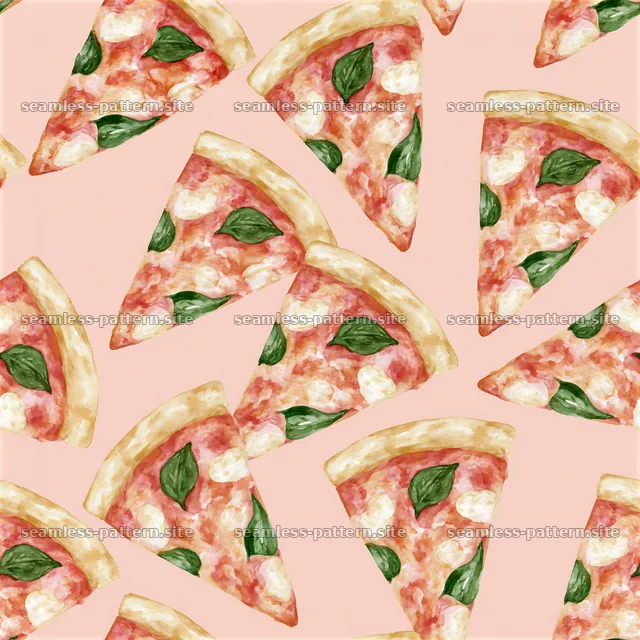Seamless kitchen decor pizza pattern with pizza slices on pink background — seamless tileable pattern
