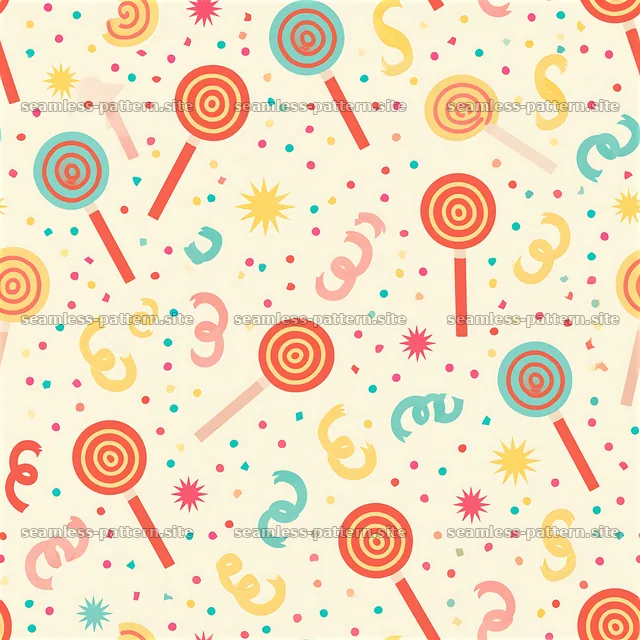 Birthday lollipops seamless pattern with colorful candy elements — seamless tileable pattern