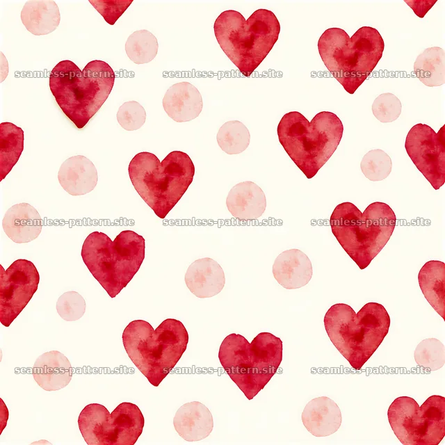 Watercolor Hearts and Polka Dot Seamless Pattern — seamless tileable pattern