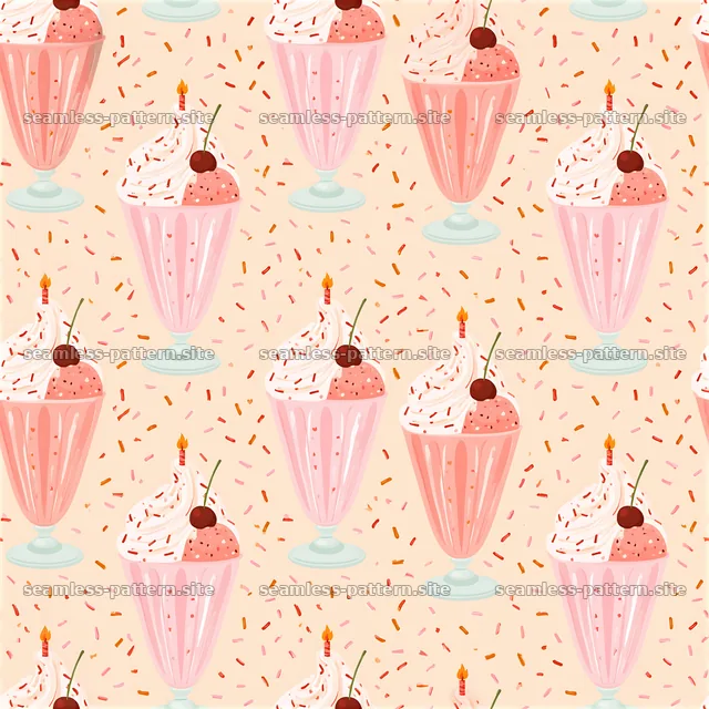 Birthday ice cream seamless pattern with ice cream sundaes and sprinkles — seamless tileable pattern