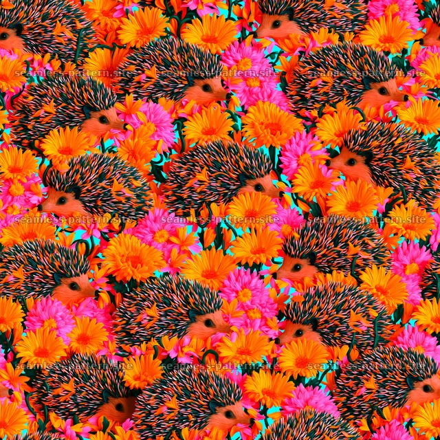 Cute hedgehog and flower seamless pattern — seamless tileable pattern