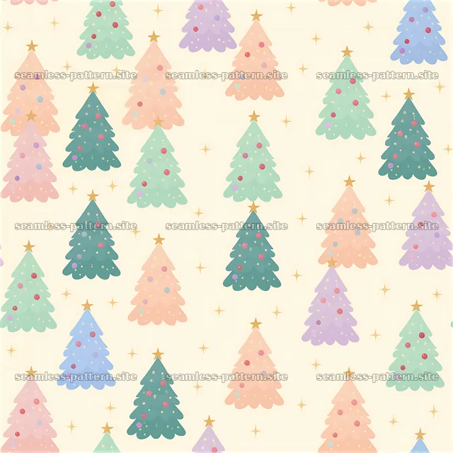 Seamless pastel Christmas tree pattern with stars — seamless tileable pattern