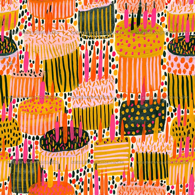 Colorful Hand-Painted Birthday Cake Seamless Pattern — seamless tileable pattern