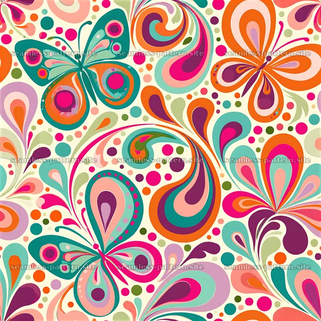 Bright colorful butterfly and swirl seamless pattern design — seamless tileable pattern