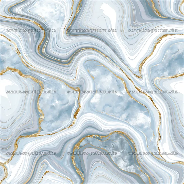 Seamless organic marble pattern with gold veins in light blue and gray — seamless tileable pattern