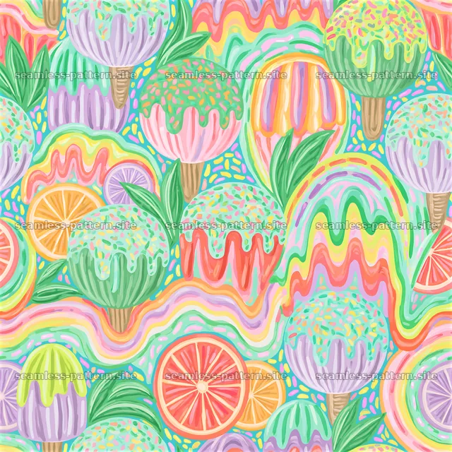 Colorful ice cream and fruit seamless pattern design for decoration — seamless tileable pattern