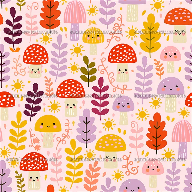 Colorful Boho Mushroom and Botanical Seamless Pattern — seamless tileable pattern