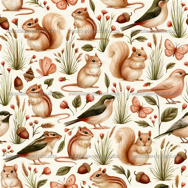 Cute Watercolor Woodland Animals Seamless Pattern — seamless tileable pattern