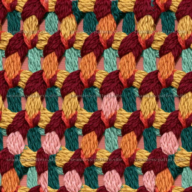 Colorful woven pattern with braided texture in warm shades — seamless tileable pattern