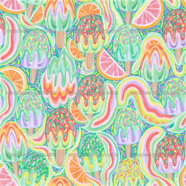 Colorful ice cream seamless pattern with fruit — seamless tileable pattern