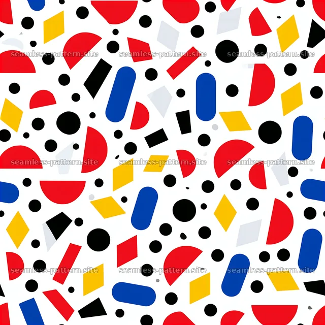 Funky confetti seamless pattern with colorful shapes and dots — seamless tileable pattern