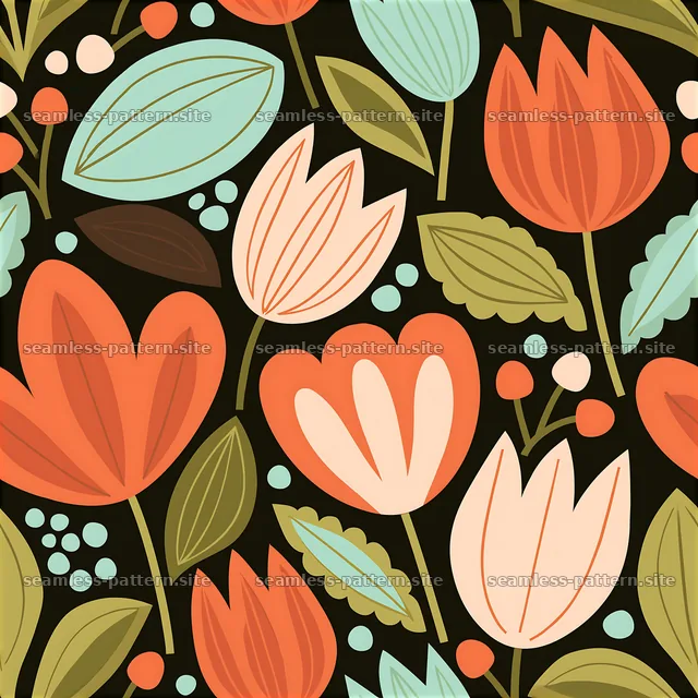Funky retro floral seamless pattern with leaves — seamless tileable pattern