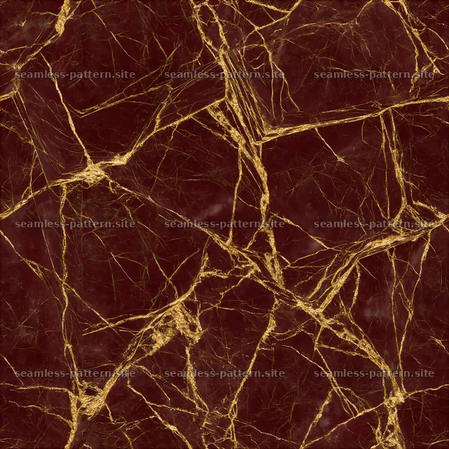 Seamless fine gold veined marble pattern on dark red surface — seamless tileable pattern