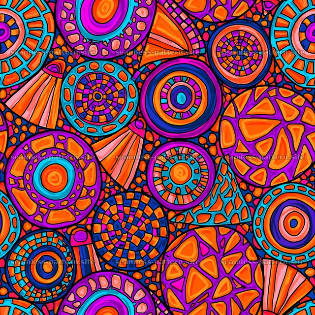 Funky Geometric Tileable Pattern with Colorful Circular Motifs — seamless tileable pattern
