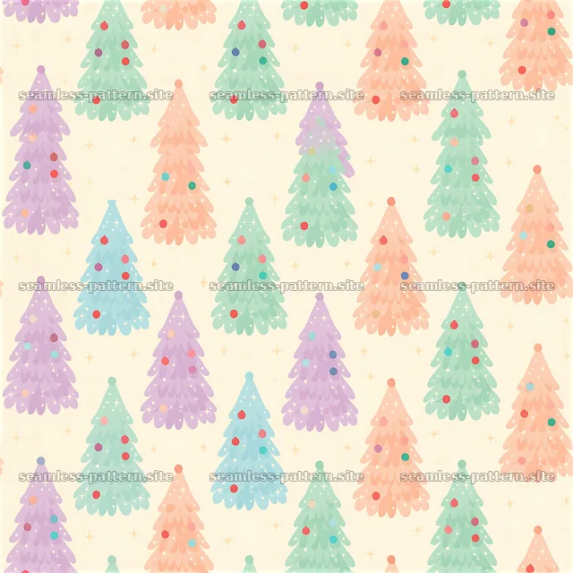 Colorful seamless pattern of Christmas trees on a light background — seamless tileable pattern