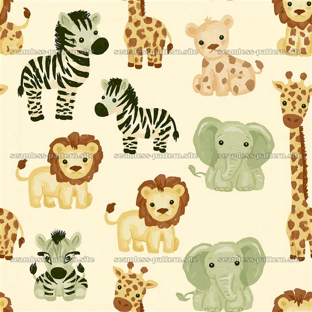 Cute safari animals seamless pattern features playful wildlife — seamless tileable pattern