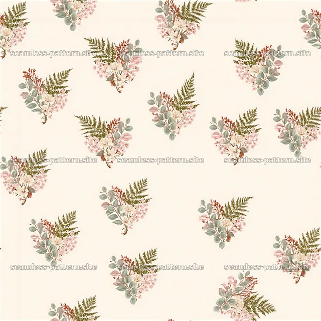 Seamless botanical heart floral pattern — seamless tileable pattern