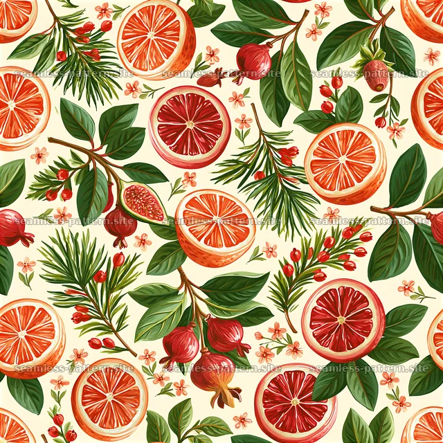 Colorful hand painted citrus and pomegranate seamless pattern — seamless tileable pattern
