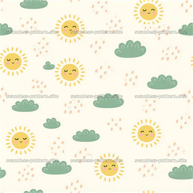 Cute sun and cloud seamless pattern for charming textile design — seamless tileable pattern