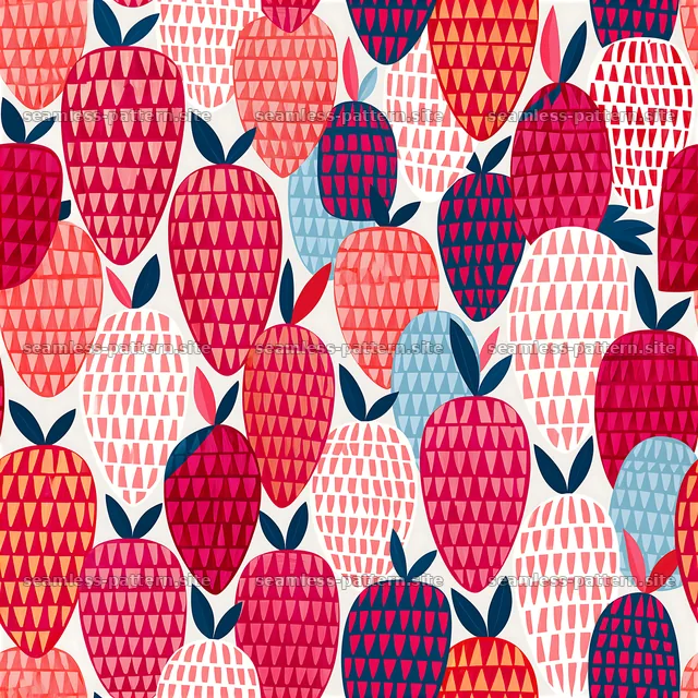 Colorful strawberry seamless pattern with geometric shapes — seamless tileable pattern