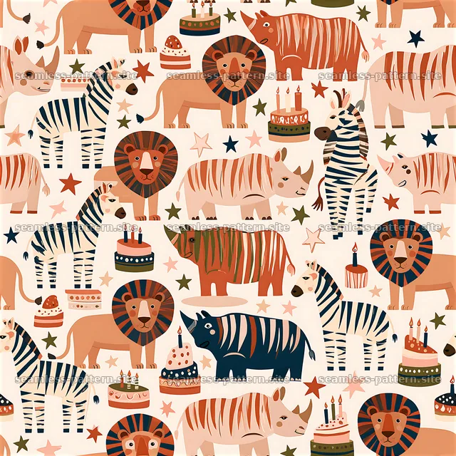 Birthday Safari Animals Seamless Pattern — seamless tileable pattern