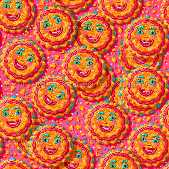 Colorful cookie seamless pattern with smiling faces — seamless tileable pattern