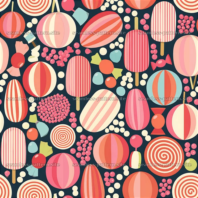 Colorful candy seamless pattern with various candy shapes and styles — seamless tileable pattern