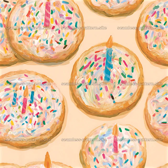 Birthday cookies seamless pattern with candles and sprinkles — seamless tileable pattern