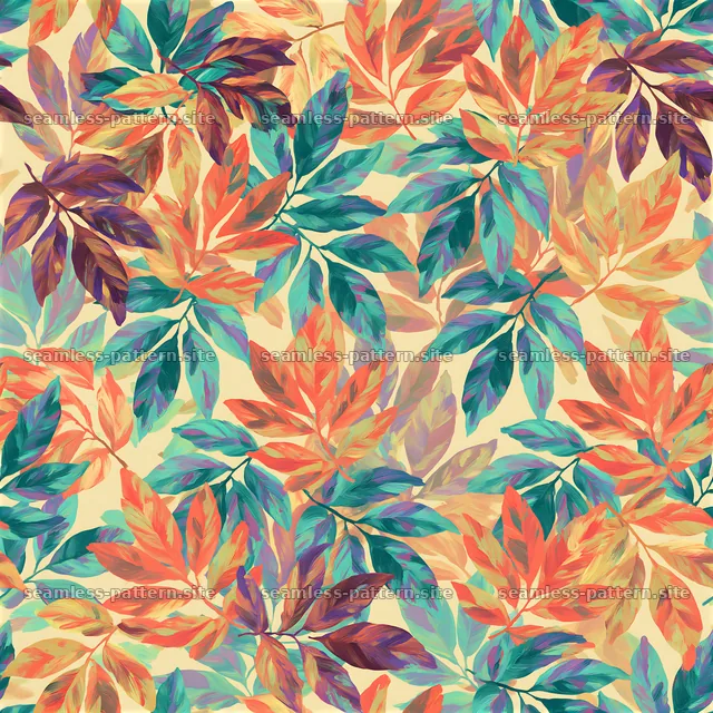 Colorful leaves create a vibrant seamless pattern for design use — seamless tileable pattern